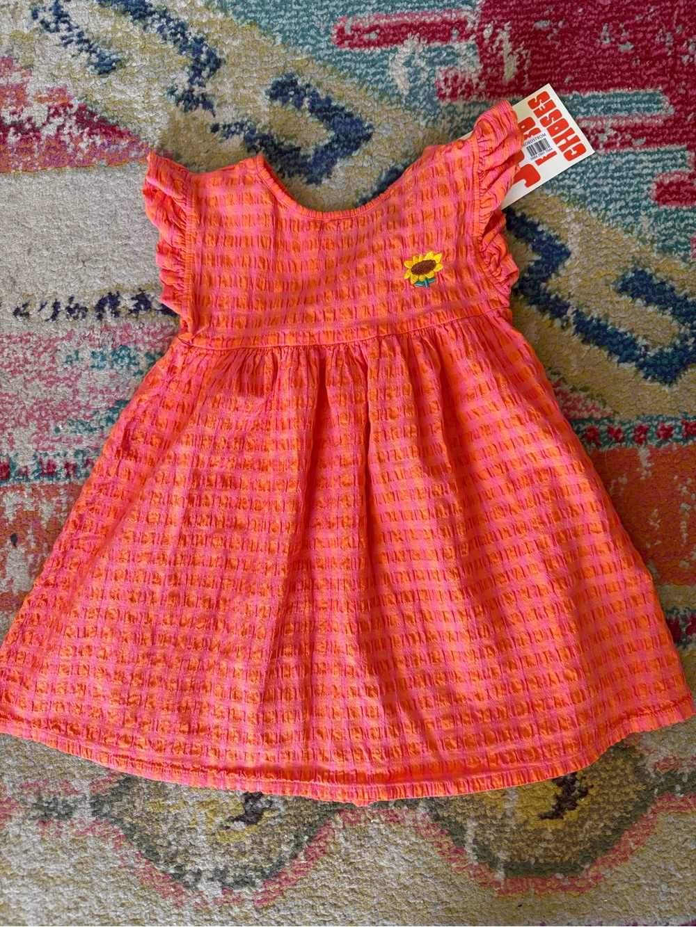 Bobo Choses Pink and Orange Check Sunflower Dress